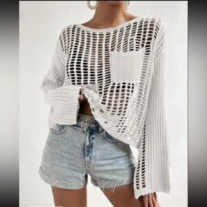 Chic White Open-Knit Sweater